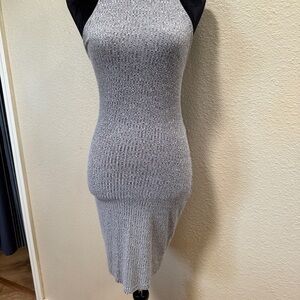 Gray Ribbed Halter Midi Dress for Work